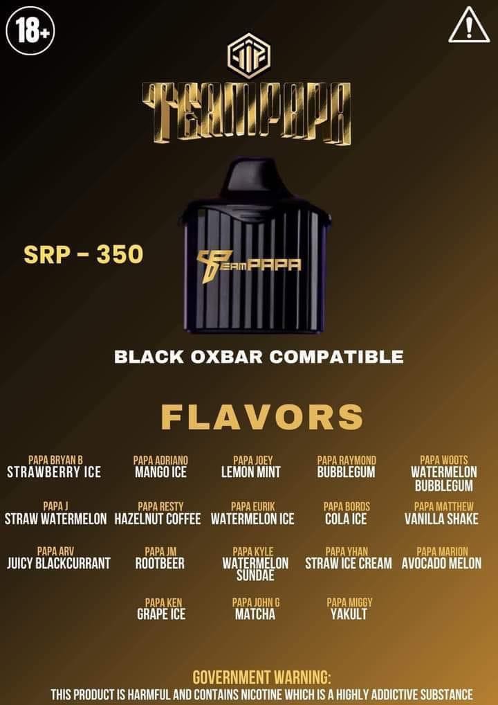 CIGBAY TEAM PAPA BLACK OXBAR 9500 PUFFS | COMPATIBLE TO FLAVA BLACK OXBAR